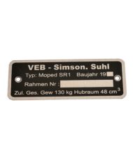 Tabliczka znamionowa SR1 VEB - Simson Suhl