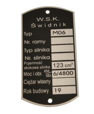 Tabliczka znamionowa WSK 125 M06 - typ 2