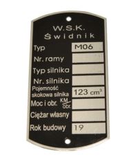 Tabliczka znamionowa WSK 125 M06 - typ 1