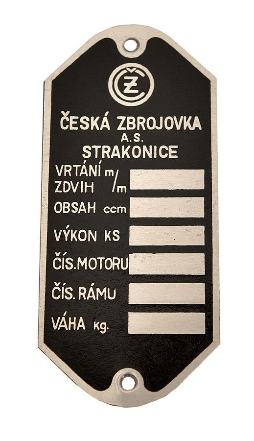 Tabliczka znamionowa CZ 1935-- Strakonice