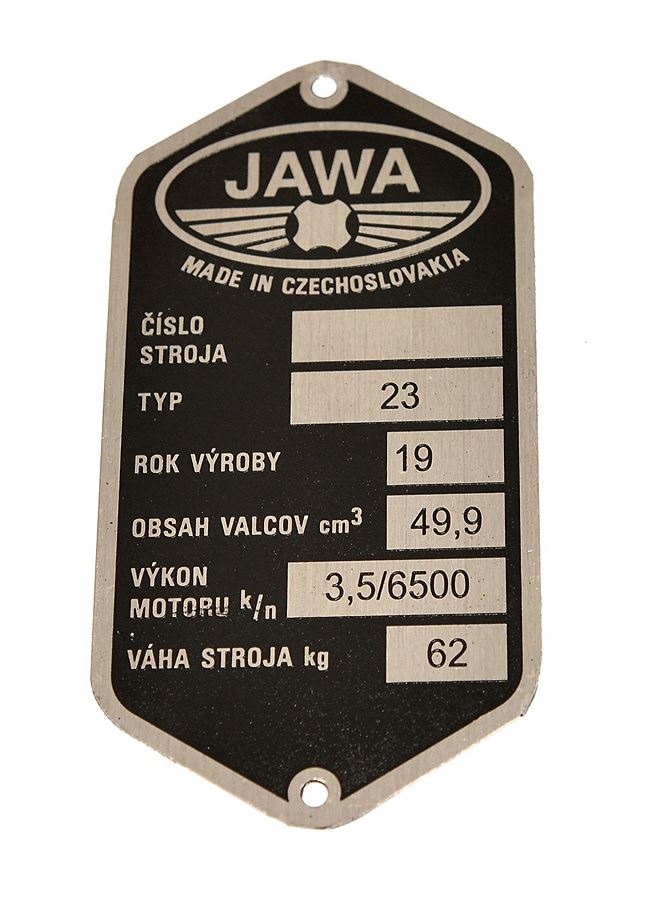 Tabliczka znamionowa Jawa 50 pionowa typ 23