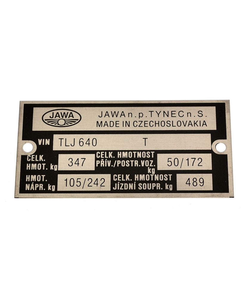 Tabliczka znamionowa Jawa 350 TS typ 640