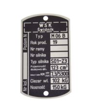 Tabliczka znamionowa WSK 125 M06B S01-Z3 typ 1