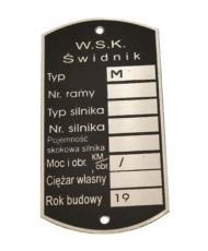 Tabliczka znamionowa WSK 125 M
