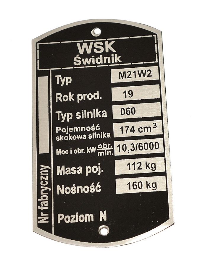 Tabliczka znamionowa WSK 175 M21W2 060