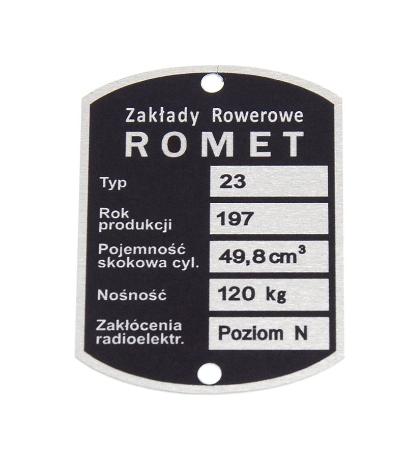Tabliczka znamionowa ROMET - Z.R. 23