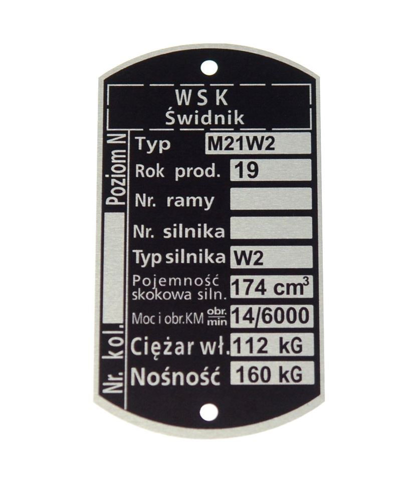 Tabliczka znamionowa WSK 175 M21W2 W2 1978 r.