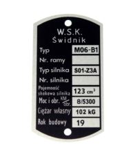 Tabliczka znamionowa WSK 125 M06-B1 S01-Z3A