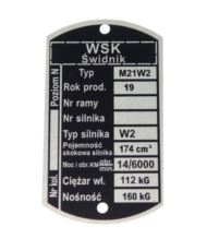 Tabliczka znamionowa WSK 175 M21W2 W2 1977 r.
