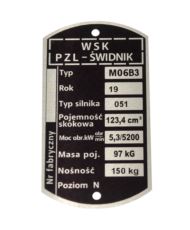 Tabliczka znamionowa WSK 125 M06B3 051